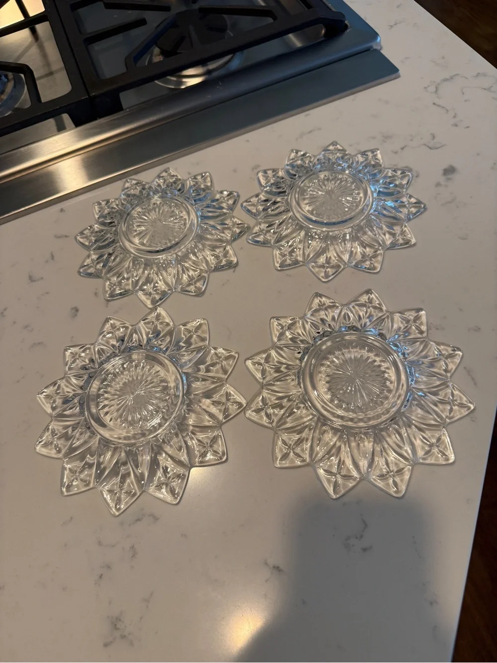 Vintage Clear Glass Flower Trinket Dishes Candle Holders Set of 4